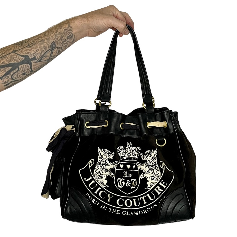 Vtg Juicy Couture Velour Bag   Velvet Purse Scottie Dog Daydreamer Bow Y2K